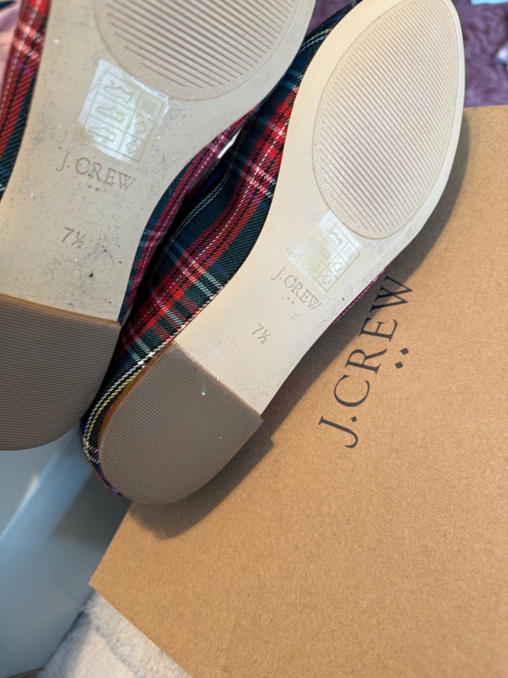 J. Crew Plaid Slip-On Loafers in Red, Green, Navy - Picture 3 of 3